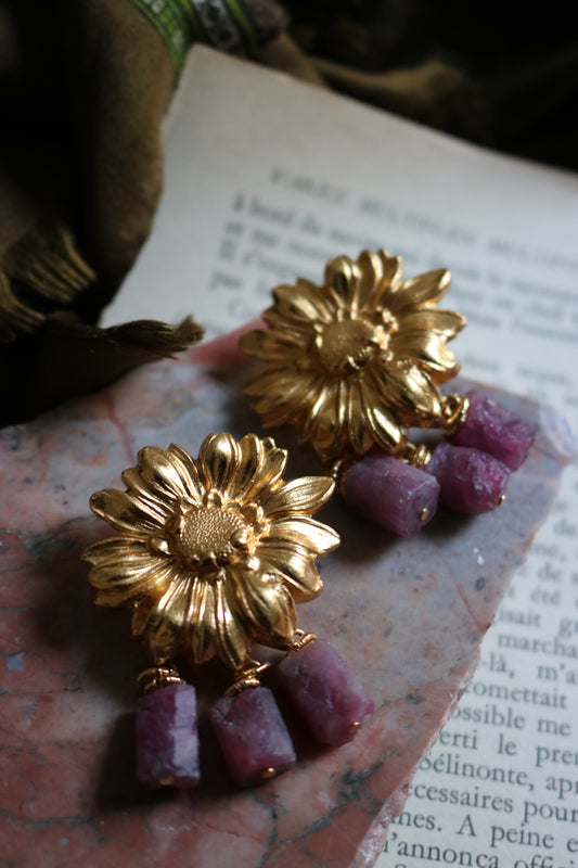 Flora Earrings - pink tourmaline